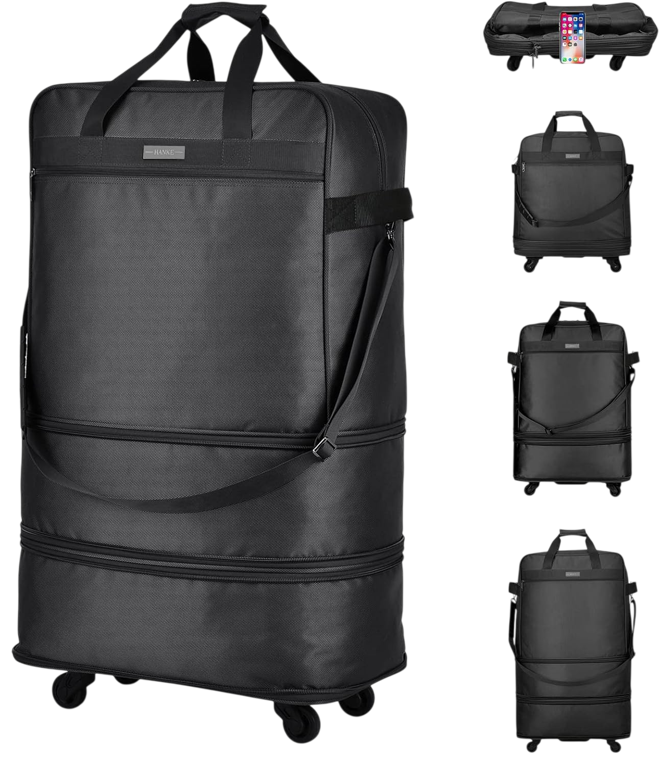 Suitcase Collapsible Rolling Travel Bag Duffel Bag by Hanke